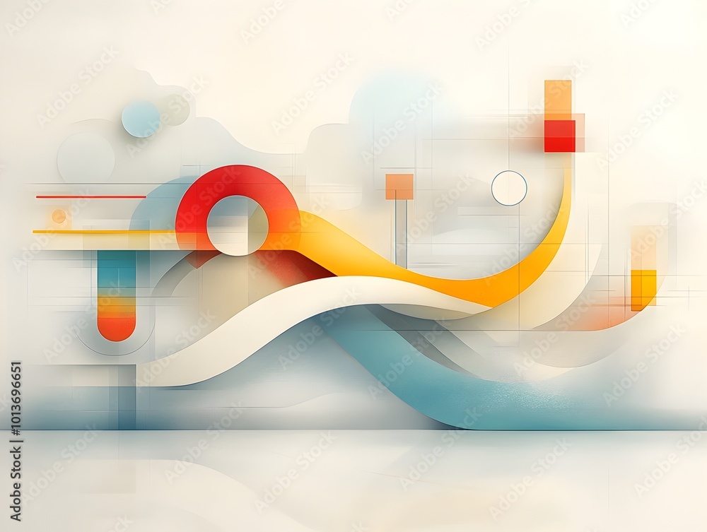 Poster Mesmerizing abstract digital vista with fluid geometric patterns and data analysis elements in a captivating digital surrealist style with cool hues and muted tones