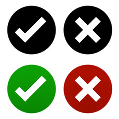 Obraz premium Set of thick check and cross marks icons inside round buttons