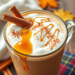 Cozy Pumpkin Spice Latte with Whipped Cream and Caramel