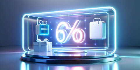 Fototapeta premium 3D Glowing Abstract Product Showcase with Floating Discount Icons for Cyber Monday Ecommerce Promotions