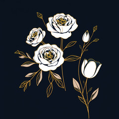 Elegant Gold and White Roses on Dark Background
