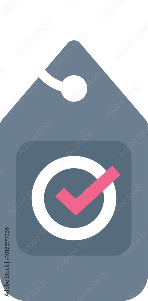 Poster simple icon of a tag with a check mark, signifying verification or approval