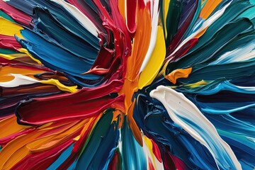 Closeup Exploration of Dynamic Energetic Acrylic Painting with Thick Brushwork and Vibrant Colors