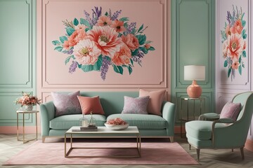 Stunning Floral Design in Vibrant Mint Coral and Lavender for Modern Home Decor