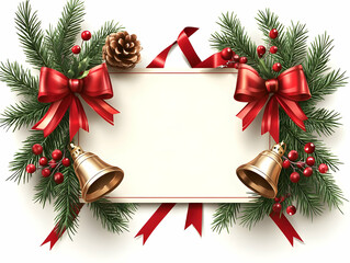 Flat Christmas Bells and Ribbon Decorative Frame for Holiday Greetings - Ideal for Festive Promotions in Winter Campaigns