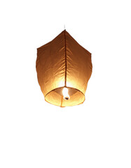 Illuminated paper lantern floating in the dark sky, commonly associated with celebrations like Loy Krathong and Yi Peng in Thailand. The transparent background makes it perfect for design projects.


