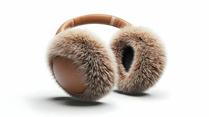 3D Flying Winter Earmuffs with Soft Fur Detailing Isolated on White Background - Cozy Fashion Icon for Cold Weather Promotions