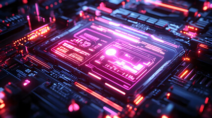 Obraz premium 3D Macro of Glowing Tech Gadget Showcasing Cyber Monday Promotions - Close-Up Shot of Futuristic Device with Vibrant Digital Content and Captivating Glow