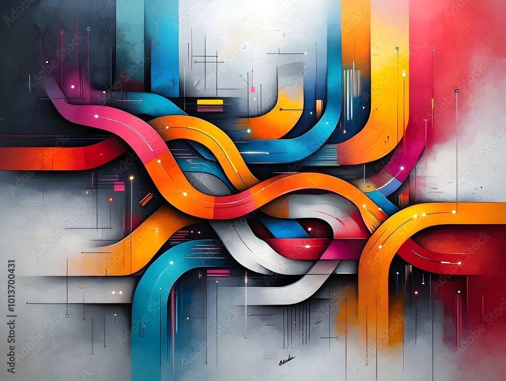 Poster pulsing metropolis an expressionist interpretation of a smart city s interconnected transportation n