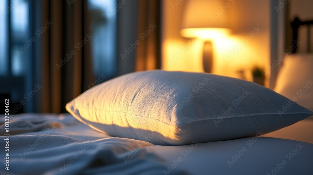 Wall mural Soft Pillow on a Made Bed with Warm Lighting