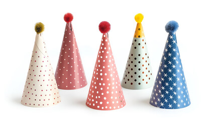 Colorful party hats isolated on white, set