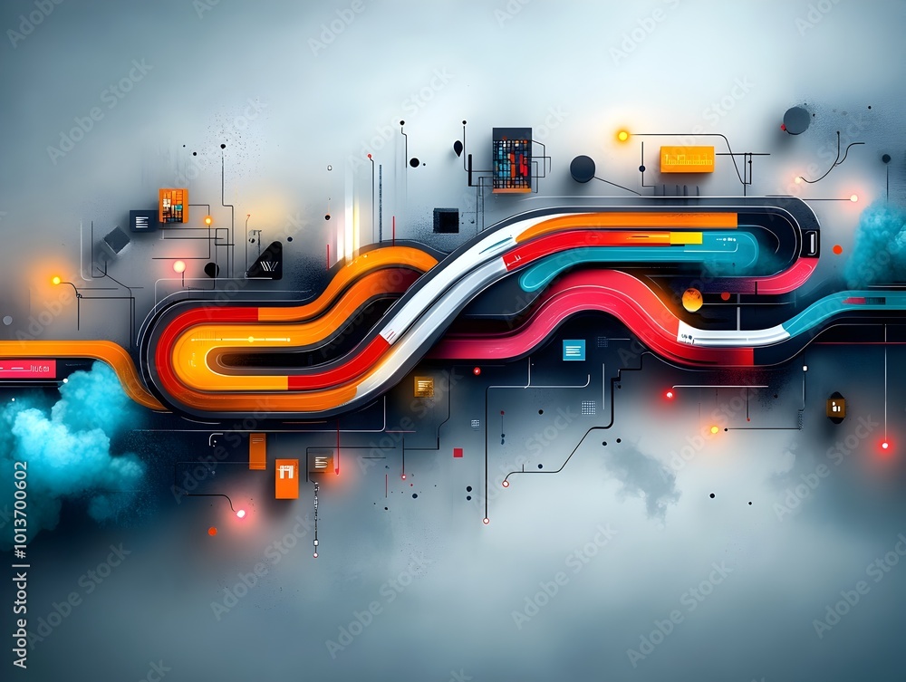 Poster vibrant expressionist visualization of a smart city s interconnected transportation network dynamic 