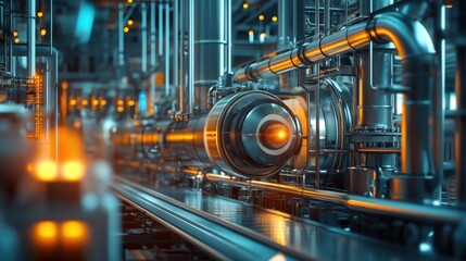 Fototapeta premium An industrial manufacturing plant filled with advanced machinery operating in sync.