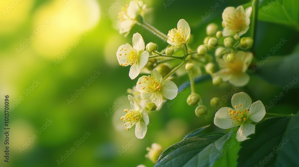 Sticker Delicate White Blossoms in a Green Garden