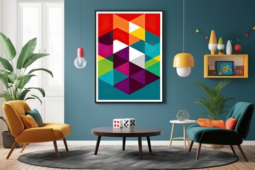 Colorful Geometric Vector Artwork for Fun Game Room Decoration