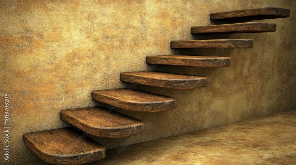 Poster this setting features a series of rustic wooden steps ascending towards an upper level, complemented