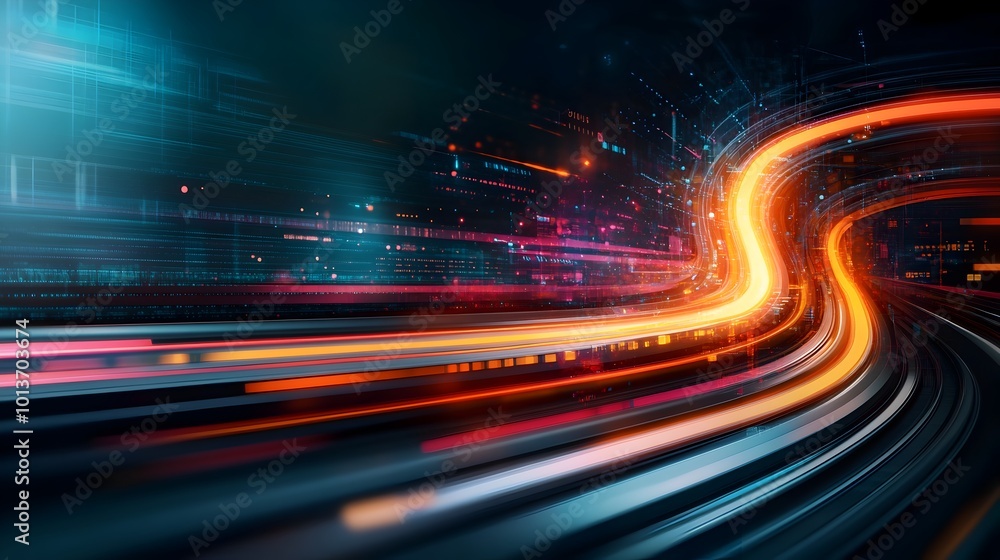 Poster avant garde abstract digital design capturing the energy and fluidity of a futuristic smart transit 