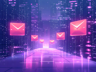Futuristic Flat Glossy Background with Glowing Email Icons for Cyber Monday Sale Notifications - Smooth High-Tech Design for Seamless E-commerce Experience
