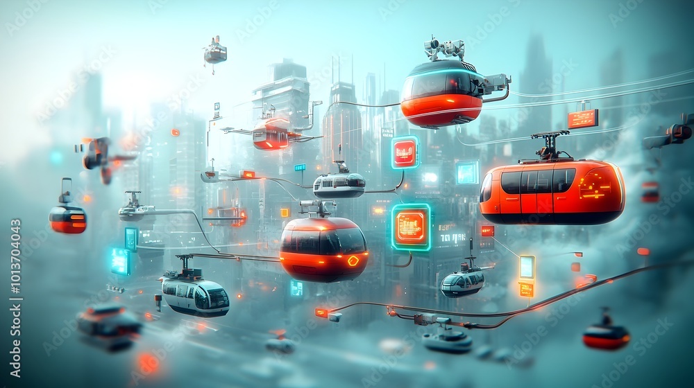 Poster futuristic pulse of a smart city s autonomous transportation network a dynamic abstract image showca