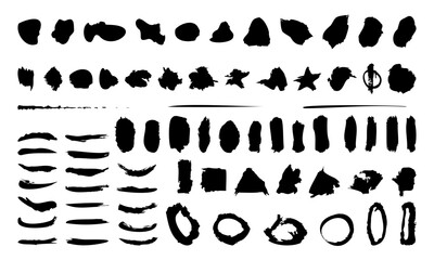 Large vector set paint brushes, strokes, hand drawing shapes, lines, circles and textured edges. Graphic elements for design projects. Perfect for backgrounds, borders, and creative projects.