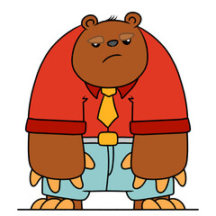 Grumpy Cartoon Bear in Business Attire Illustration