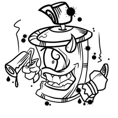 Quirky Cartoon Spray Can Illustration with Graffiti Elements