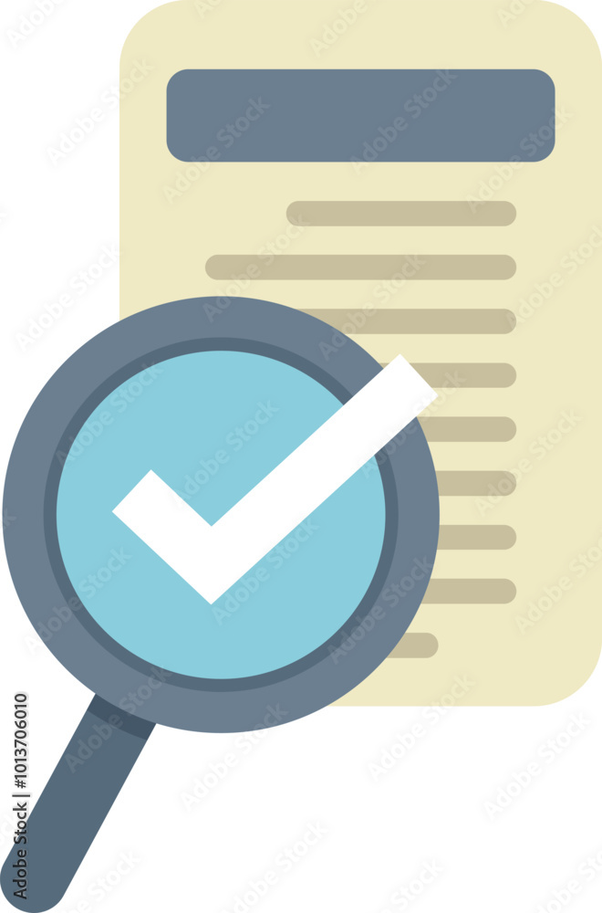 Aufkleber magnifying glass is showing a check mark symbol on a document, validating its content