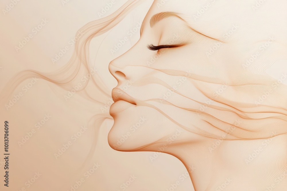 Poster delicate lines gracefully form a tranquil female profile, capturing a sense of calm and introspectio