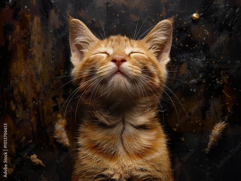 Wall mural Adorable Orange Tabby Kitten with Eyes Closed