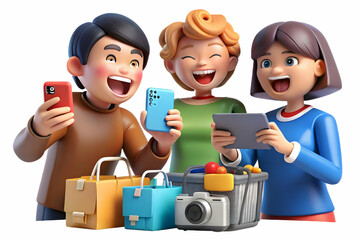 Friends Laughing and Shopping Online: A Candid Capture of Cyber Monday Excitement with Joyful Group Interaction and Devices