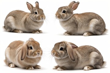 Obraz premium Fluffy Lop Eared Rabbits Sitting Hopping and Relaxing on White Background