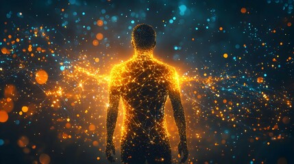 Fototapeta premium Glowing Abstract Silhouette with Connecting Threads