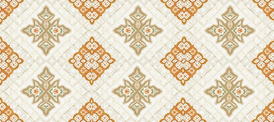 Seamless pattern for fabric, wallpaper or tiles with diamond geometric pattern in natural shades - Generative Ai