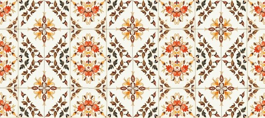 Seamless pattern for wallpaper or tiles with diamond geometric pattern in natural shades - Generative Ai