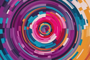 Vibrant Circular Digital Art Textures with Pixel Brushstrokes and Multi-Dimensional Layers