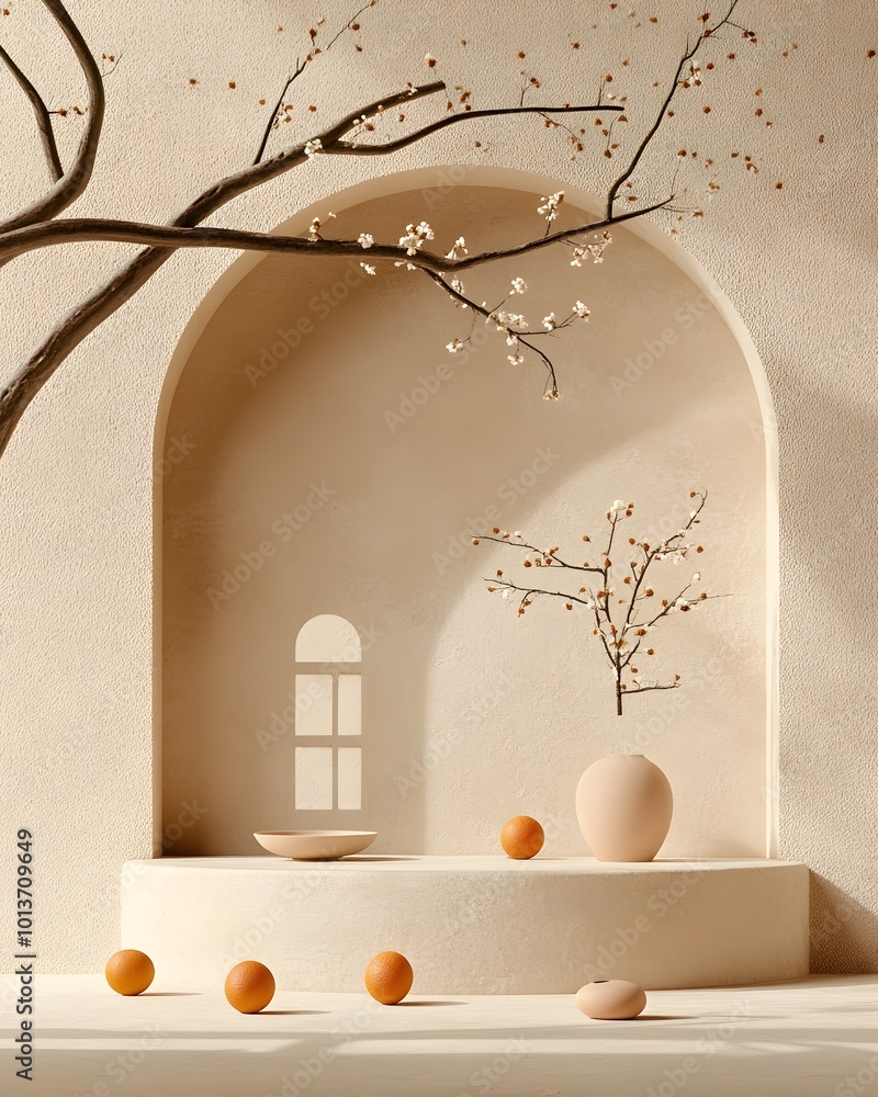 Poster sophisticated 3d studio environment featuring an unadorned beige setting with a bare floor and walls