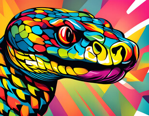 colorful snake head with cool isolated pop art style background