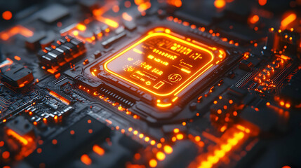 Obraz premium 3D Macro Close-Up of Futuristic Tech Gadget Displaying Glowing Cyber Monday Promotions on Screen � Vibrant Digital Content Focus