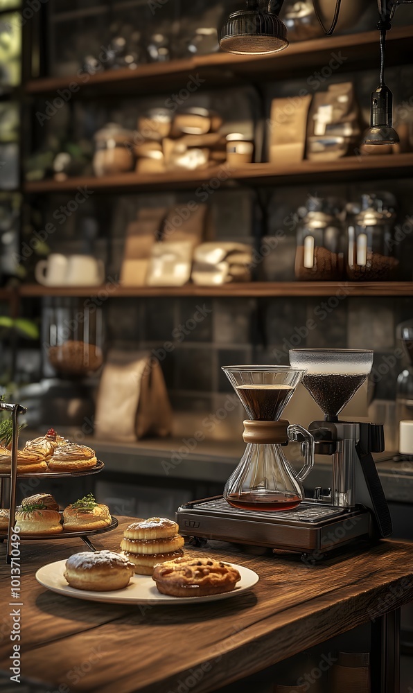 Aufkleber 4. **artisan aesthetic:** create a scene of an artisan coffee shop table featuring an artistic coffe