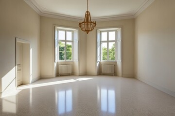 Elegant Ivory Terrazzo Room Bathed in Sunlight with Bright Windows