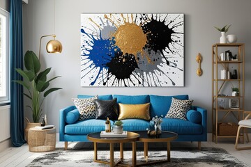 Vibrant Colorful Canvas Art Featuring Gold Black Blue and Gray Accents