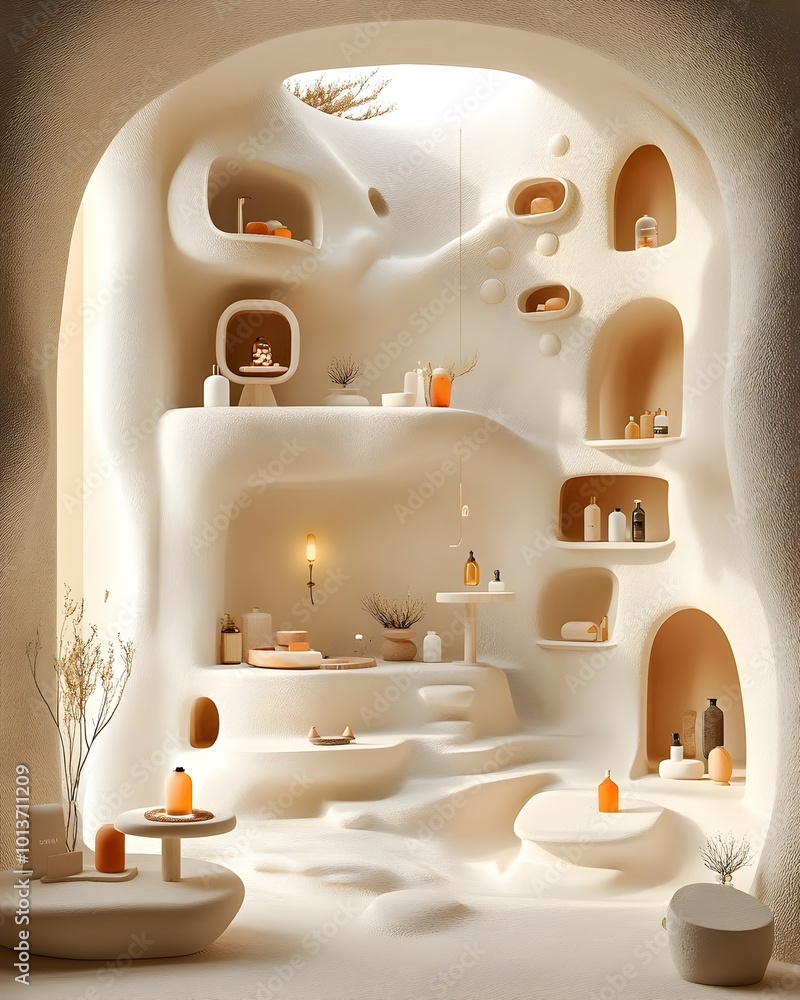 Aufkleber sophisticated and unadorned 3d studio environment featuring a bare beige setting with a minimalist m