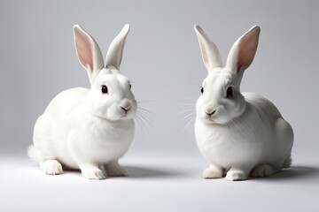 Fototapeta premium Beautiful Watercolor Portraits of Graceful White Rabbits on a Clean White Background