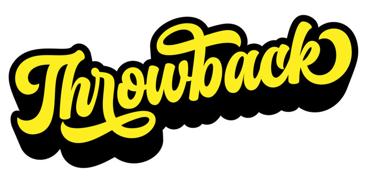 Word ‘Throwback’ written in retro groovy three-dimensional script lettering