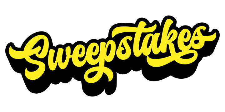 Word ‘Sweepstakes’ written in retro groovy three-dimensional script lettering