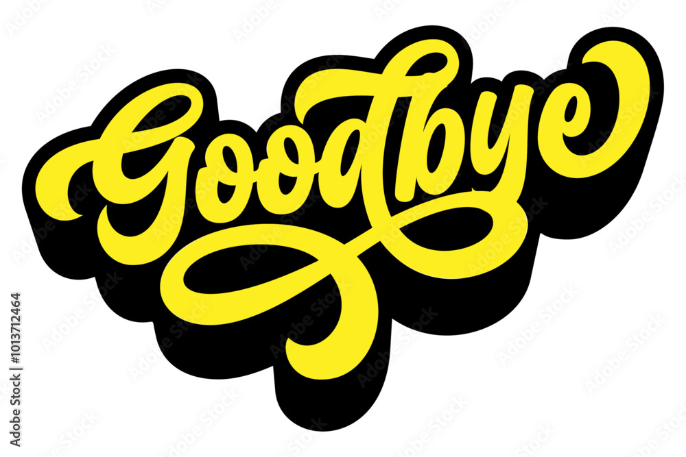 Poster word ‘goodbye’ written in retro groovy three-dimensional script lettering