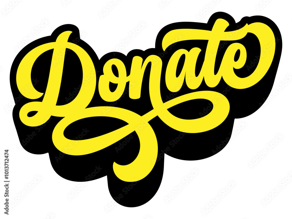 Poster word ‘donate’ written in retro groovy three-dimensional script lettering