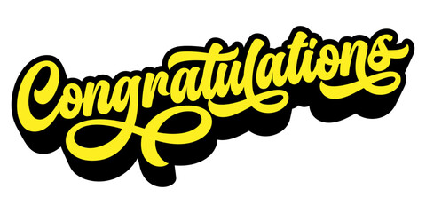 Word ‘Congratulations’ written in retro groovy three-dimensional script lettering