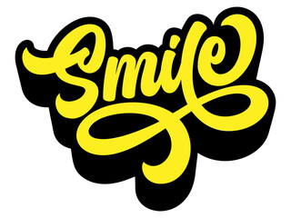 Word ‘Smile’ written in retro groovy three-dimensional script lettering