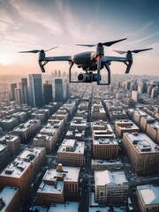 Drone flying over the city